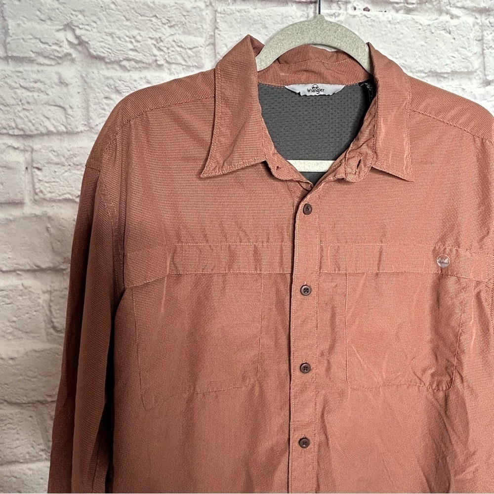 Wrangler Burnt Orange Pincheck Button Down Long Sleeve T-Shirt - Picture 5 of 11